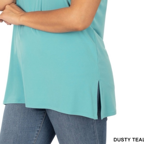 New!Plus Size Dusty Teal Sleeveless Split Hem Women Top Size 1X 2X 3X - Picture 3 of 4
